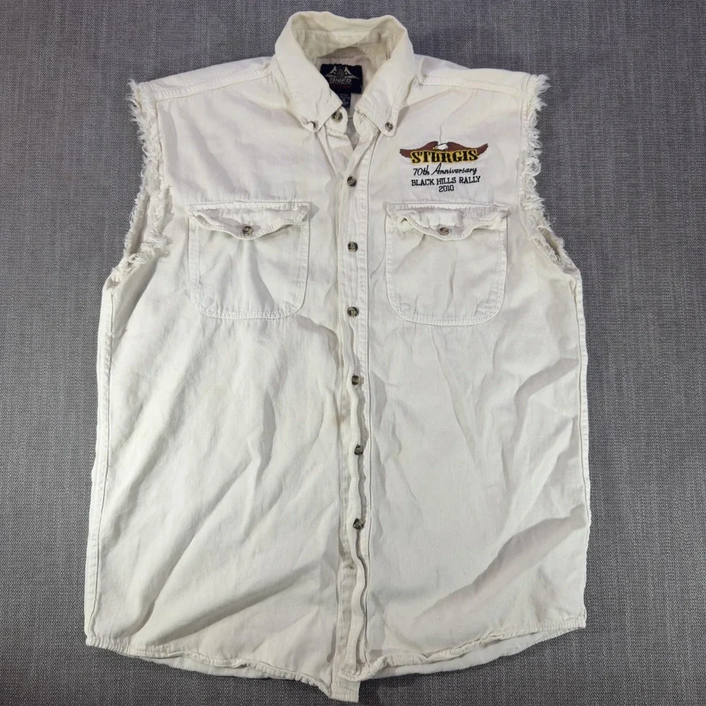 Biker Design Shirt Mens Medium White Sleeveless Sturgis 70th Rally Black Hills
